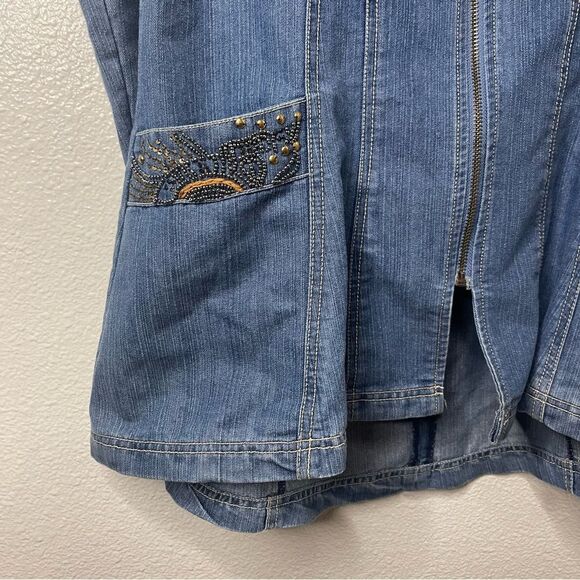 Vintage 90s Bleu Bayou Denim Jacket Medium Blue Embroidered Sequin Mid Length - Picture 16 of 16